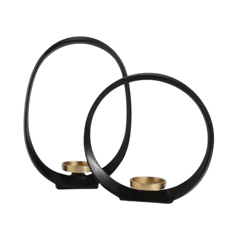  ALUMINIUM PILLAR CANDLE HOLDER SET OF 2 (BLACK & GOLD) 